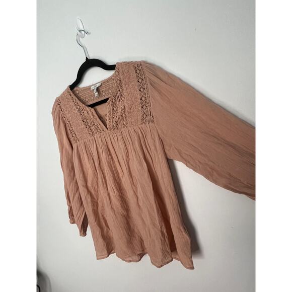 Joie Boho Peasant Blouse Women S Pink Crochet Lace Gauze Cotton Top - Picture 7 of 8